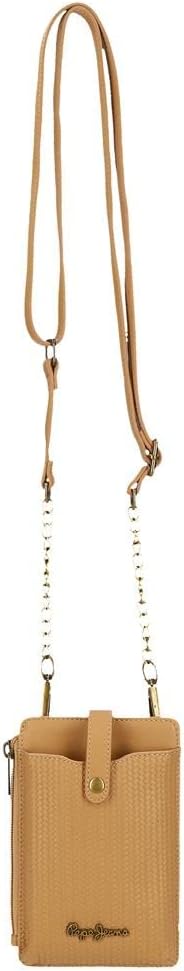 Pepe Jeans Lena Umhängetasche Handyhalter Braun 9,5x16,5 cm Kunstleder Braun mobile Umhängetasche, B