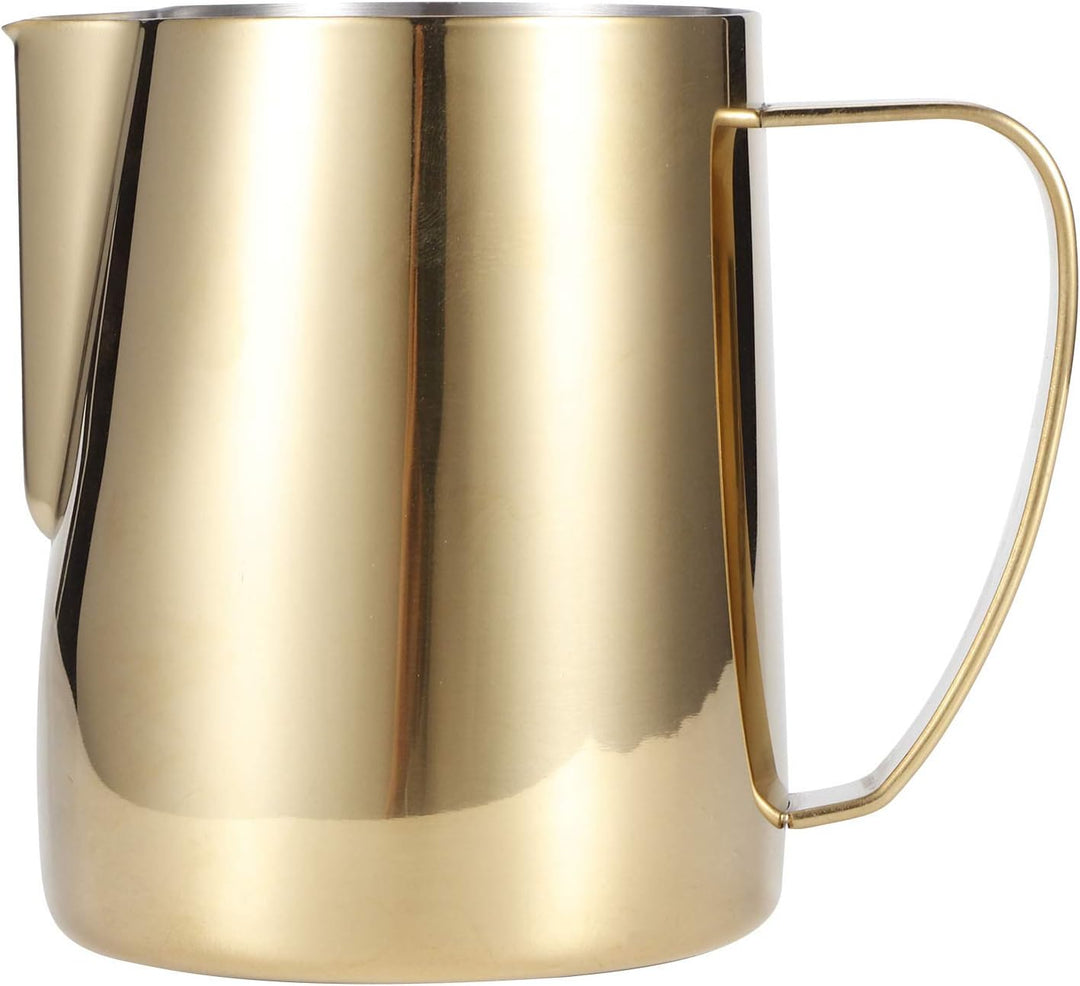 Tomotato Milchschaum Krug, Gold Edelstahl Milchkännchen Aufschäumkännchen mit Spitzer Ausguss Kaffee