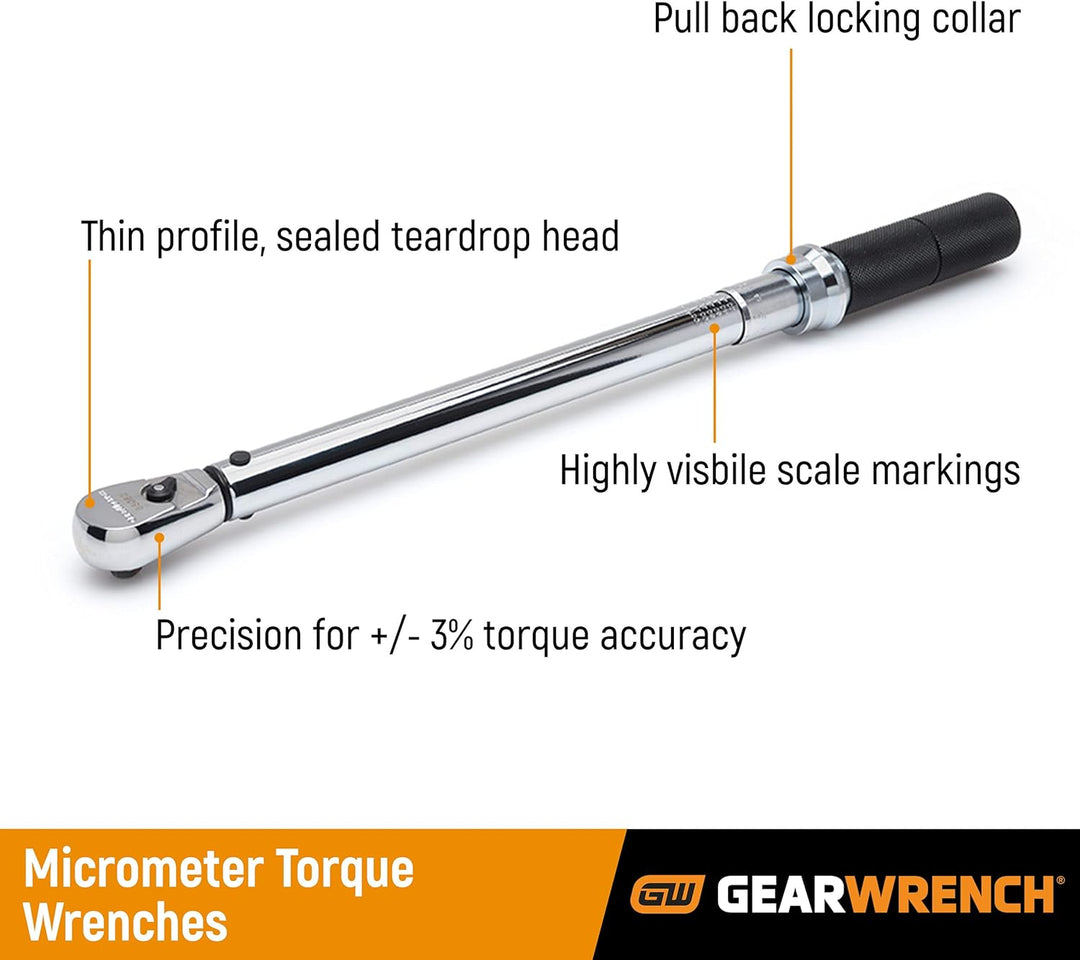 GearWrench 3/8 Dr BLOCCA Drehmomentschlüssel 10-100 Ft Ibs 10-100 ft/lbs. 3-30,5 m/lbs., 10-100 ft/l
