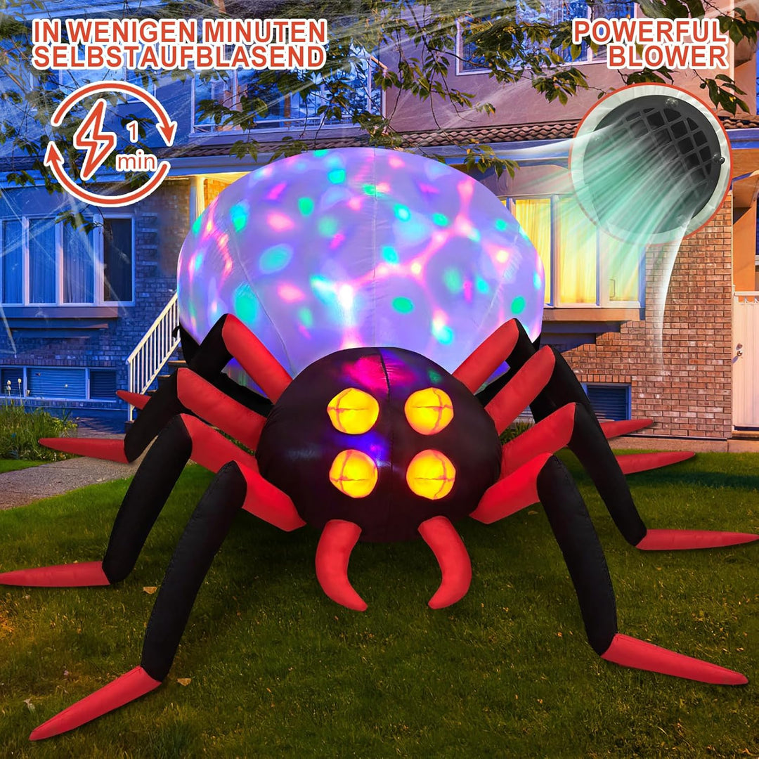 Danxilu 244 cm riesige aufblasbare Halloween-Spinne für den Aussenbereich mit rotierenden bunten LED