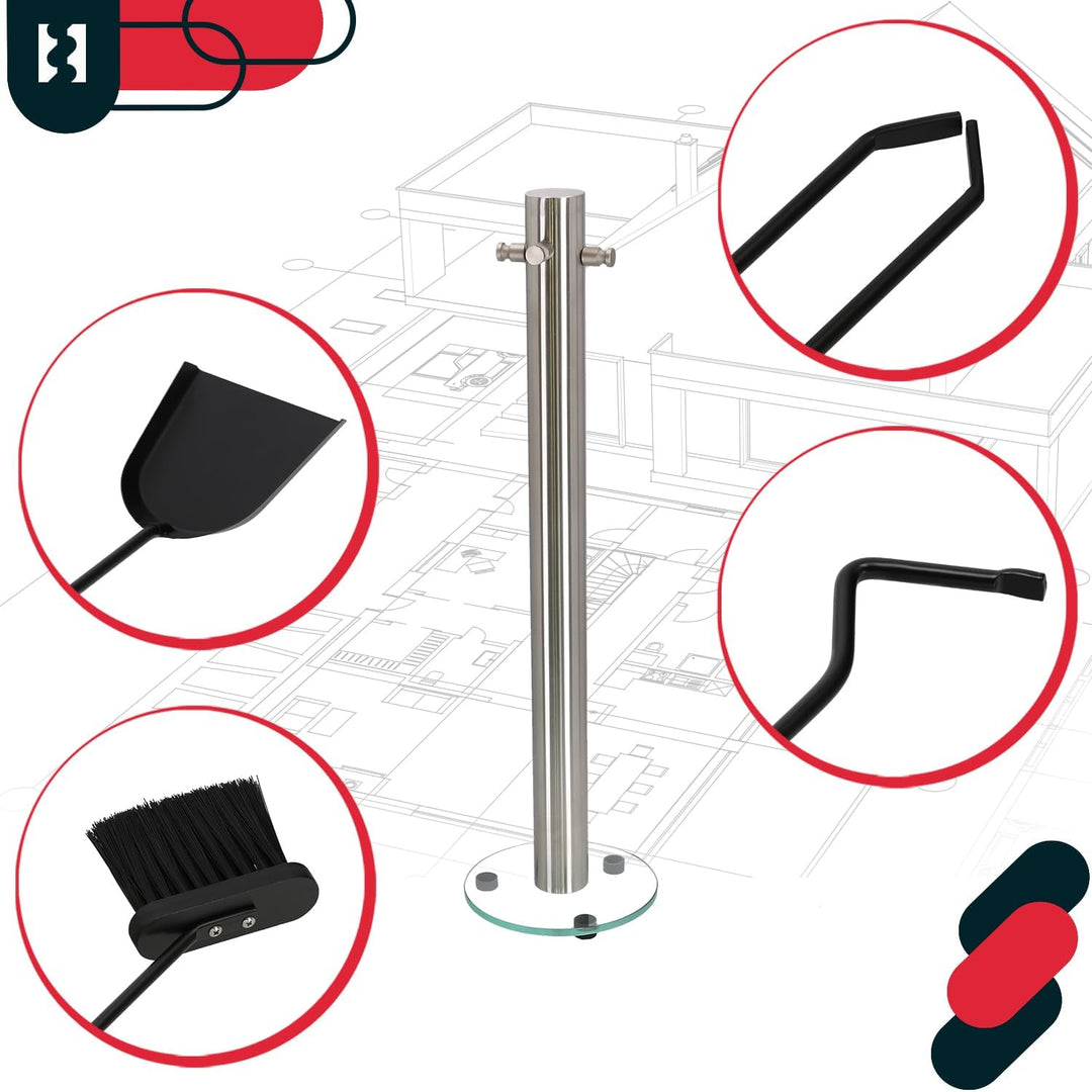 KOTARBAU® 5tlg. Kamingarnitur aus Edelstahl Gebürstet Kaminbesteck