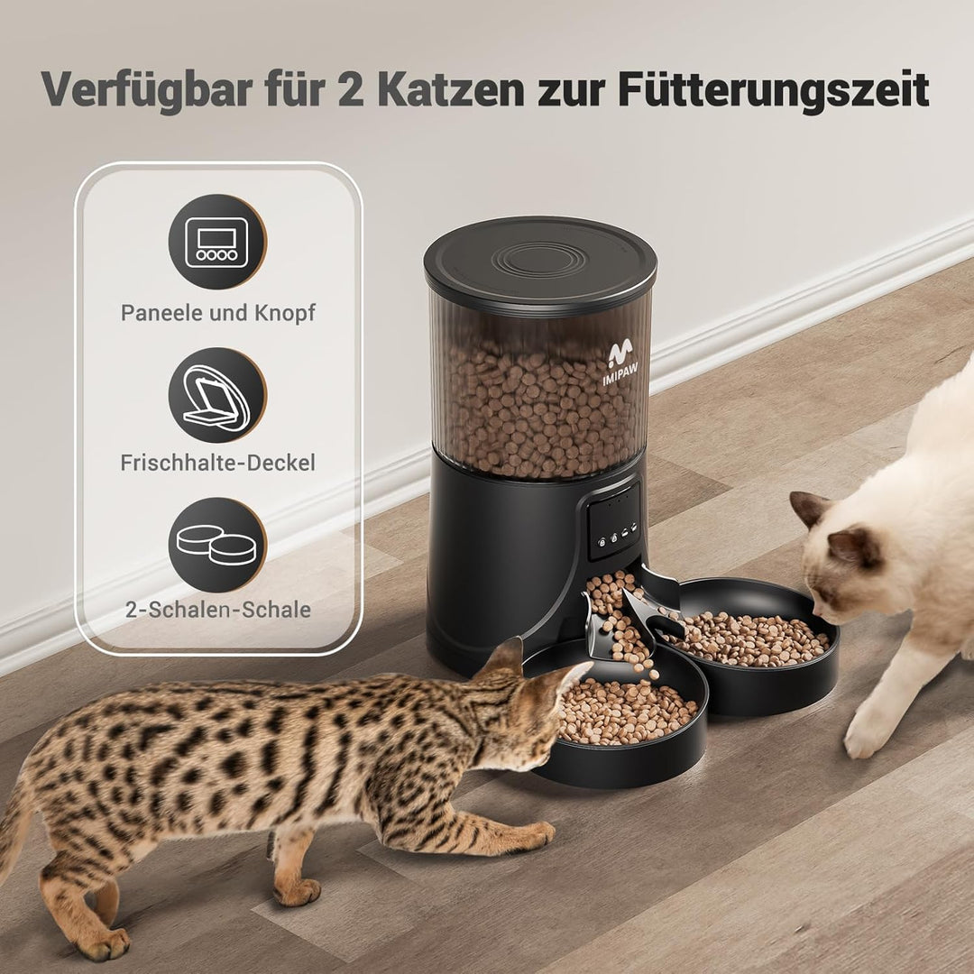IMIPAW Futterautomat Katze WiFi 2.4G: APP-Steuerung Trockenfutterspender für 2 Kleine Hunde und Katz
