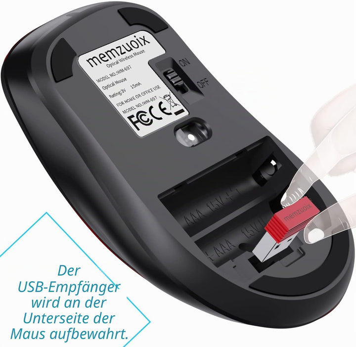 memzuoix Kabellose Maus 2.4GHz, Tragbare Optische Wireless Maus 1400 DPI mit Mini-USB-Empfänger, 5 T