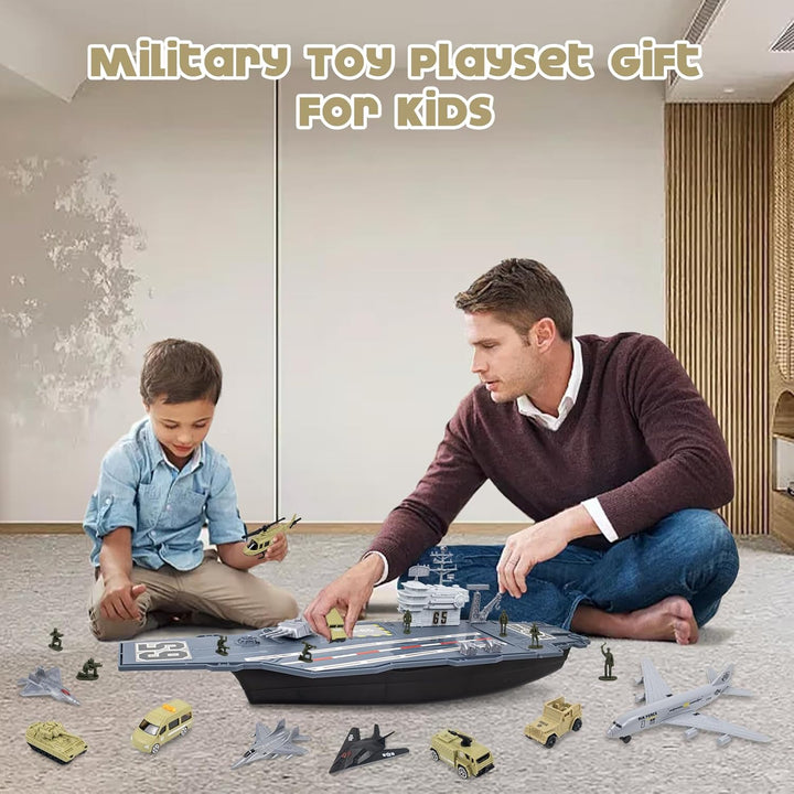 RedCrab Flugzeugträger Spielset, Militär Schlachtschiff Modell Spielzeug mit Militar Auto, Militärfl