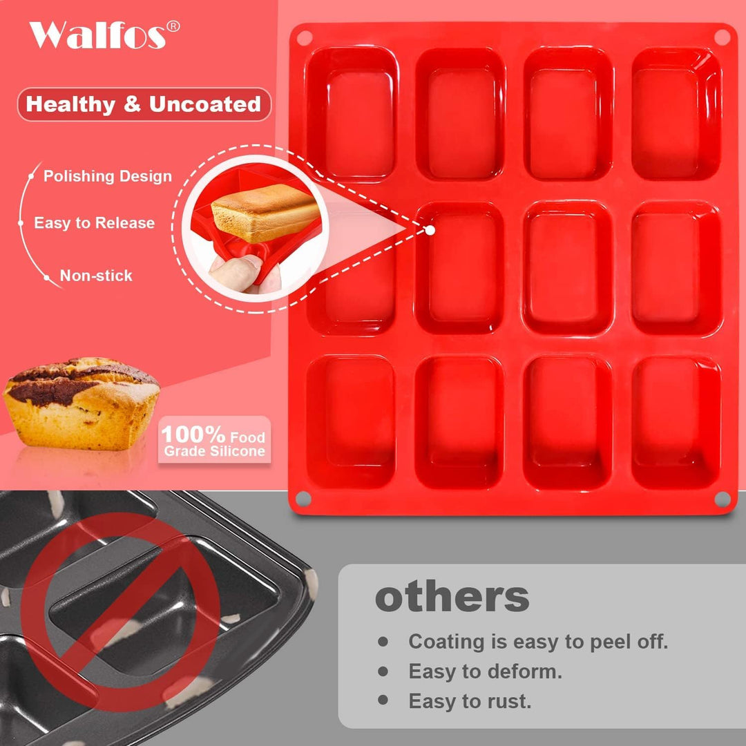 Silikon Mini Kastenform, Walfos 12-fach Mini-Brot-Pfanne Brownie-Pfanne, lebensmittelecht und antiha