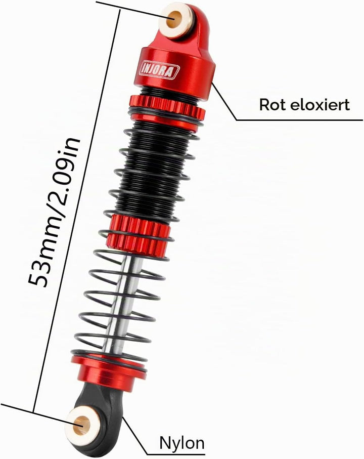 INJORA 53mm Stossdämpfer - Öl Dämpfer mit Gewinde für TRX4M 1/18 RC Crawler Upgrade,Rot, Rot