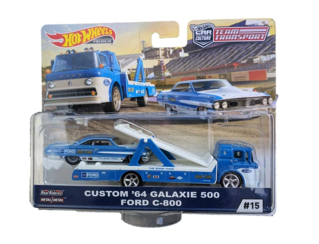 Hot Wheels FLF56-15 kompatibel mit Custom '64 Galaxie 500 Ford C-800 blau/Weiss - Team Transport Mas
