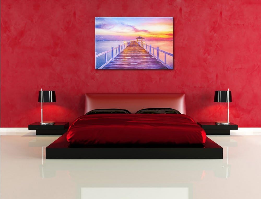 Pixxprint Steg ins Meer bei Sonnenuntergang als Leinwandbild/Grösse: 100x70 cm/Wandbild/Kunstdruck/f