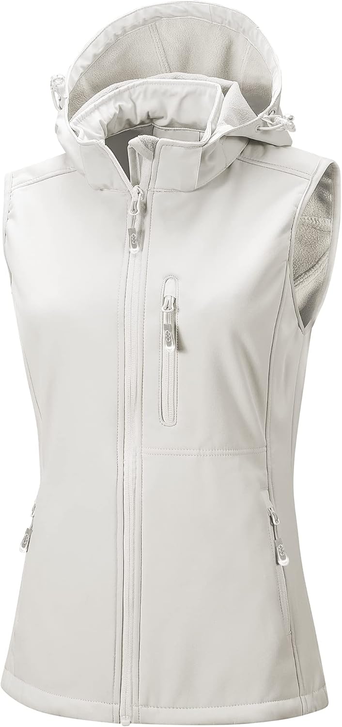 33,000ft Damen Softshell Westen mit Abnehmbare Kapuze Fleece Gefütterte Ärmellose Jacke Wasserdichte
