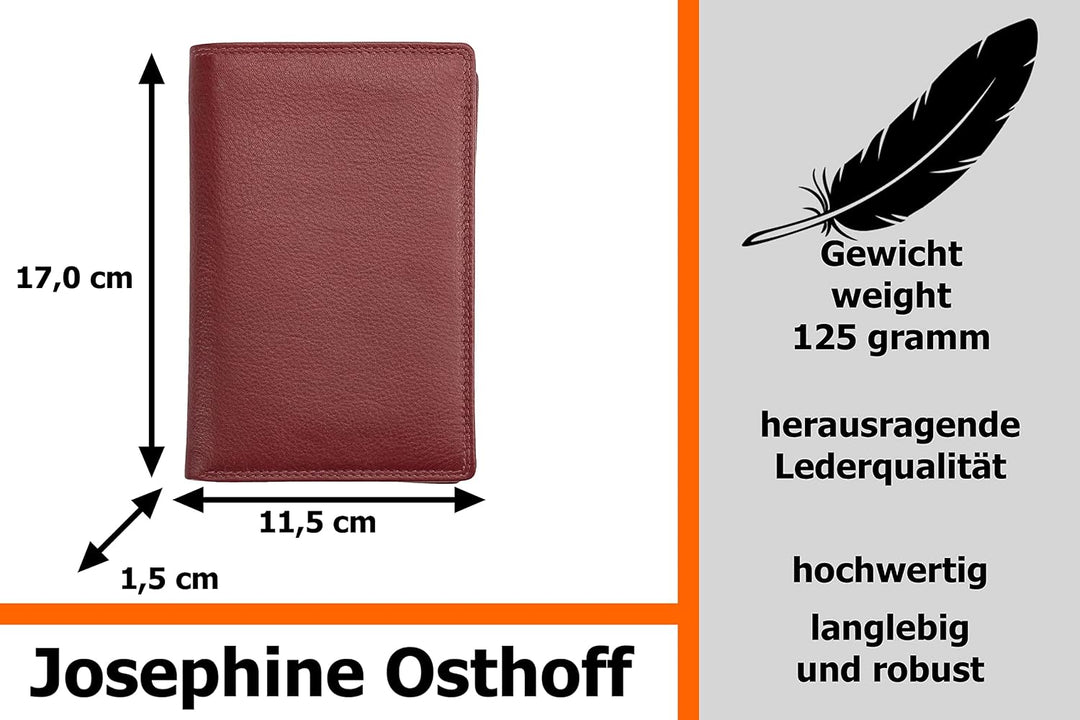 Josephine Osthoff Brieftasche Herren Leder Ausweisetui Reisepasshülle Hochformat Ausweishülle Damen
