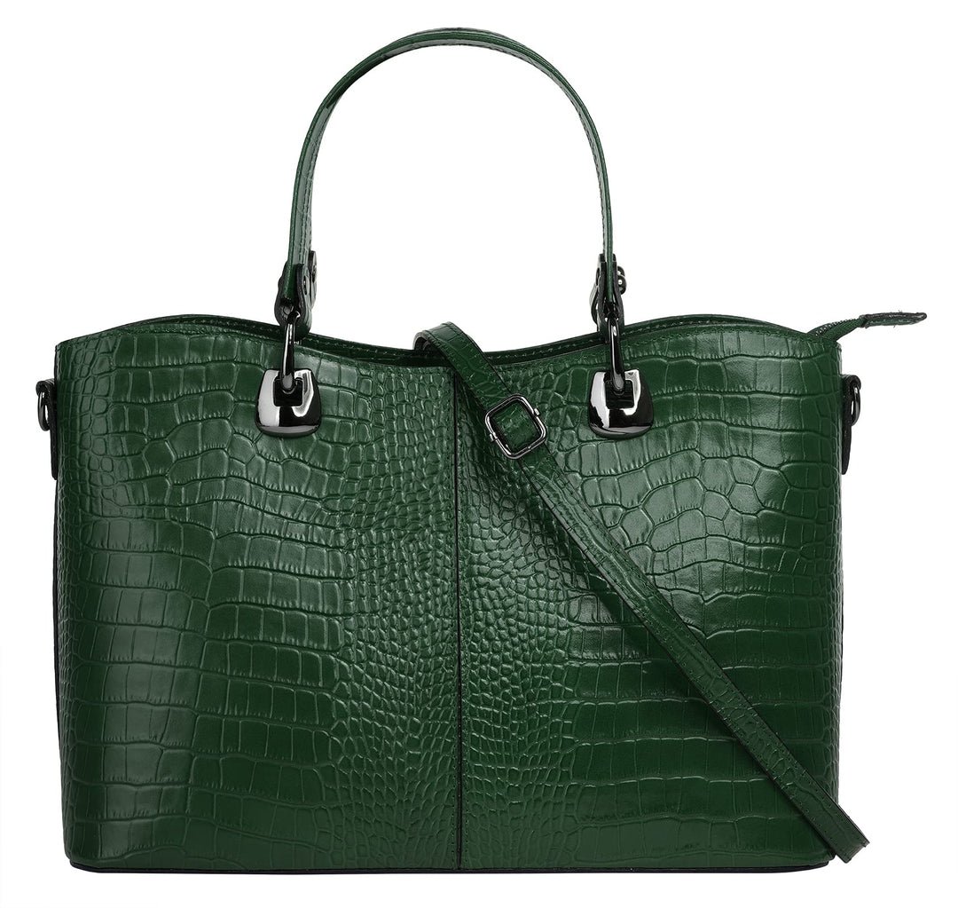 Handtasche Echt Leder Damen Made in Italy, Smartphonefach, Damenhandtasche im Kroko-Design, Umhänget