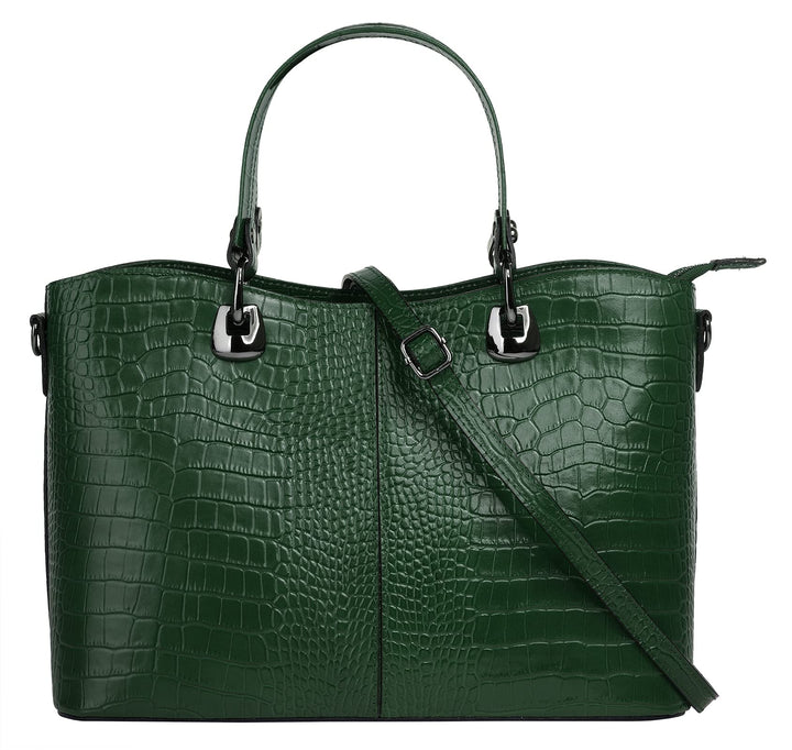 Handtasche Echt Leder Damen Made in Italy, Smartphonefach, Damenhandtasche im Kroko-Design, Umhänget