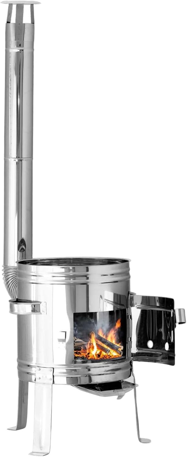 4BIG.fun Feuerofen Ø36 cm Uchak mit Abzugs-Rohr Utschak Edelstahl Учаг Feuerstelle Feldküche Aussenk