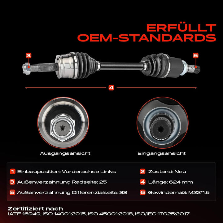 Frankberg 1x Antriebswelle Vorne Links Kompatibel mit Forfour 454 1.1L 1.3L 2004-2006 Replace# 45433