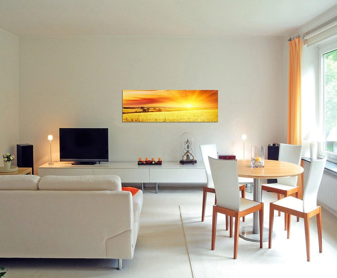 Paul Sinus Art Panoramabild auf Leinwand und Keilrahmen 120x40cm Kornfeld Sonnenuntergang Landschaft