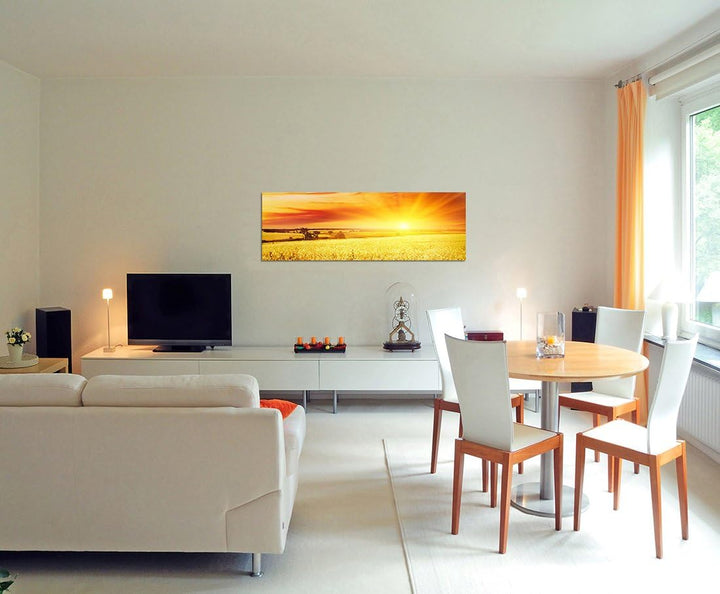 Paul Sinus Art Panoramabild auf Leinwand und Keilrahmen 120x40cm Kornfeld Sonnenuntergang Landschaft