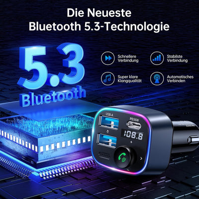 SYNCWIRE Bluetooth 5.3 FM-Transmitter-Autoladegerät 48W (PD 36W &12W) Dualer USB-Anschluss Ladegerät