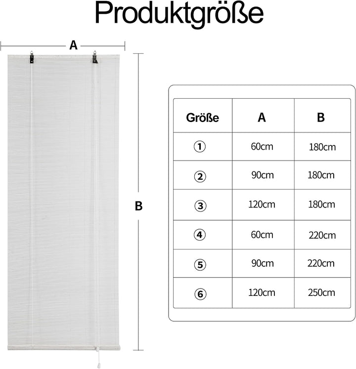 Bambus-Rollo für den Innenbereich, Jalousien aus Holz, Sonnenschutz und Privatsphäre, für Fenster un