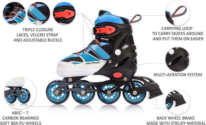 meteor® Inliner Rollen Inline Skates Mädchen und Jungen Inliner Kinder Inline Skates ABEC7 Rollen in