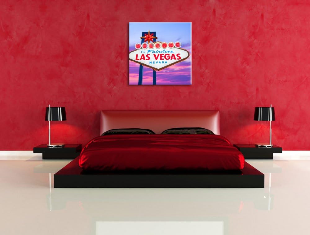 Pixxprint Las Vegas Ortsschild abends als Leinwandbild/Grösse: 70x70 cm/Wandbild/Kunstdruck/fertig b