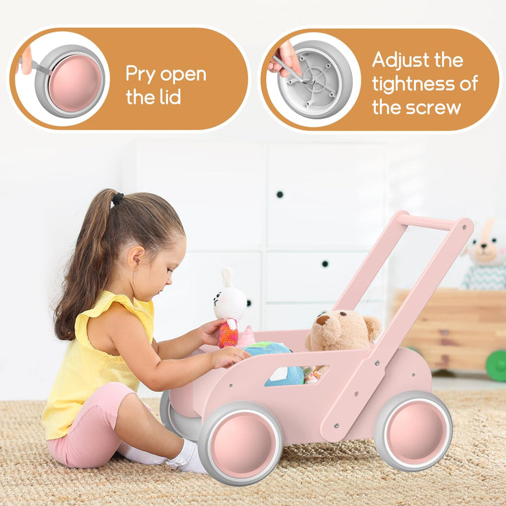 Lauflernwagen Holz, Baby Lauflernhilfe für Junge und Mädchen, Toddler Push & Pull Lauflernspielzeug,