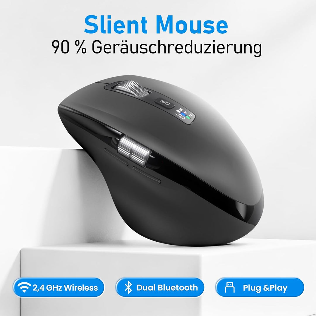 INFINMIND Kabellose Bluetooth-Maus mit Smart Flying Scroll, Daumenrad & ergonomischem Design, Leise