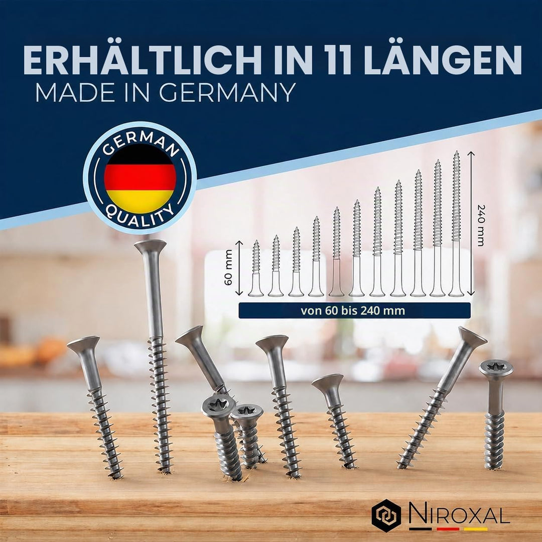 Holzschrauben Torx Schrauben 8x180 Edelstahl V2A rostfrei Spanplattenschrauben für Holz Teilgewinde