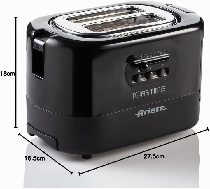 Ariete 159 Toastime Toaster 2 Scheiben mit Zange mit Auftau- und Aufwärmfunktion, 700 W, Edelstahl,