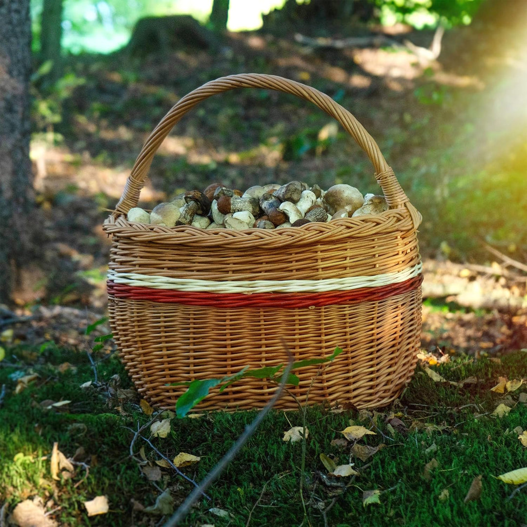 KADAX Weidenkorb für Pilze, Ovaler Korb zum Einkaufen, robuster Picknickkorb mit dem Henkelgriff, Fl