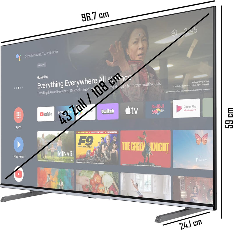 JVC LT-43VA7255 43 Zoll Fernseher/Android TV (4K Ultra HD, HDR Dolby Vision, Triple-Tuner, Bluetooth