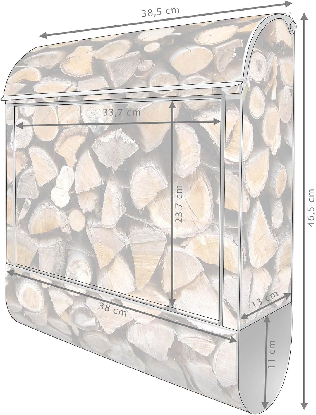 banjado® Design Briefkasten mit Motiv Holzstapel 39x47x14cm &amp; 2 Schlüssel - Briefkasten Stahl Silber
