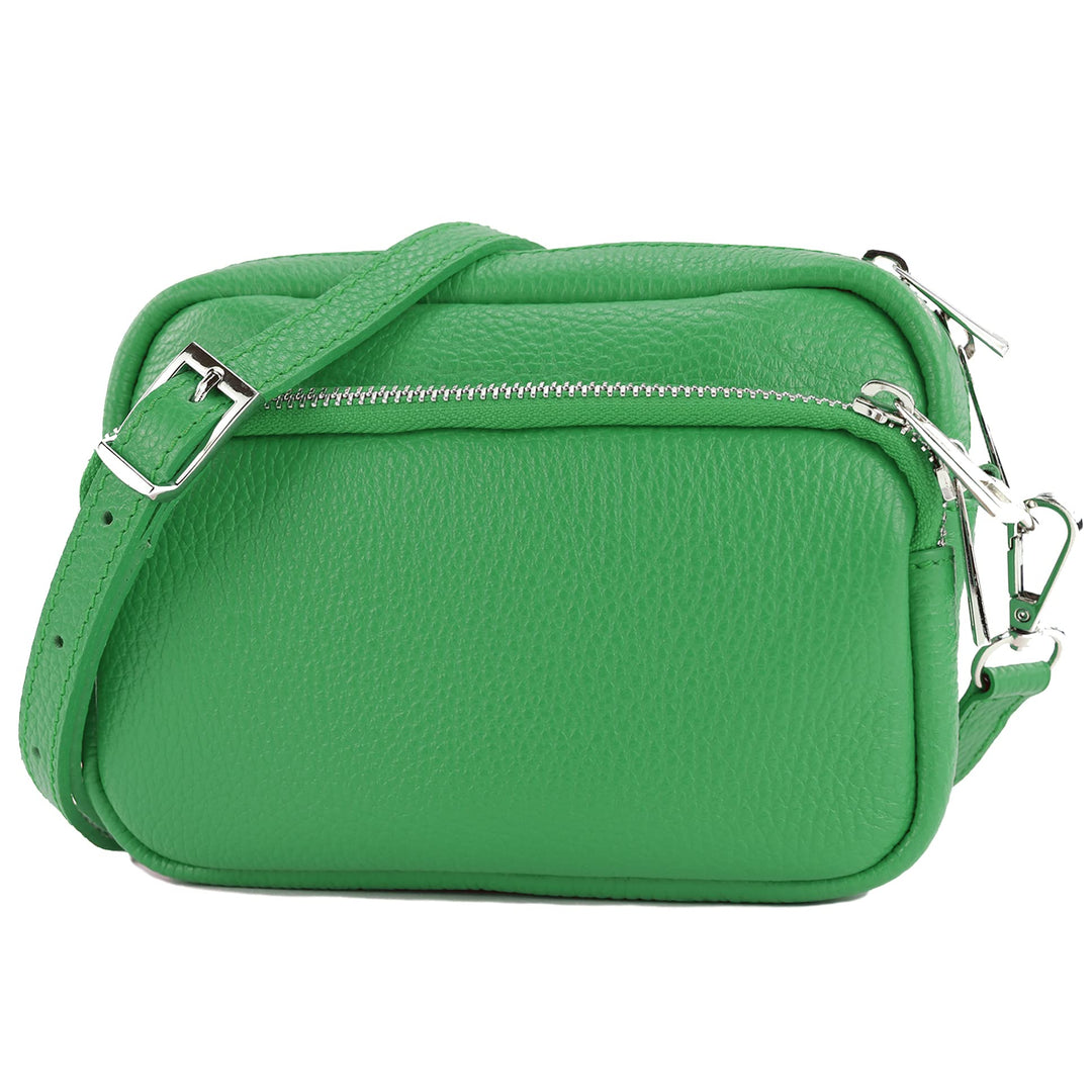 modamoda de - T231 - ital. Umhängetasche Klein Small aus Leder Blattgrün, Blattgrün
