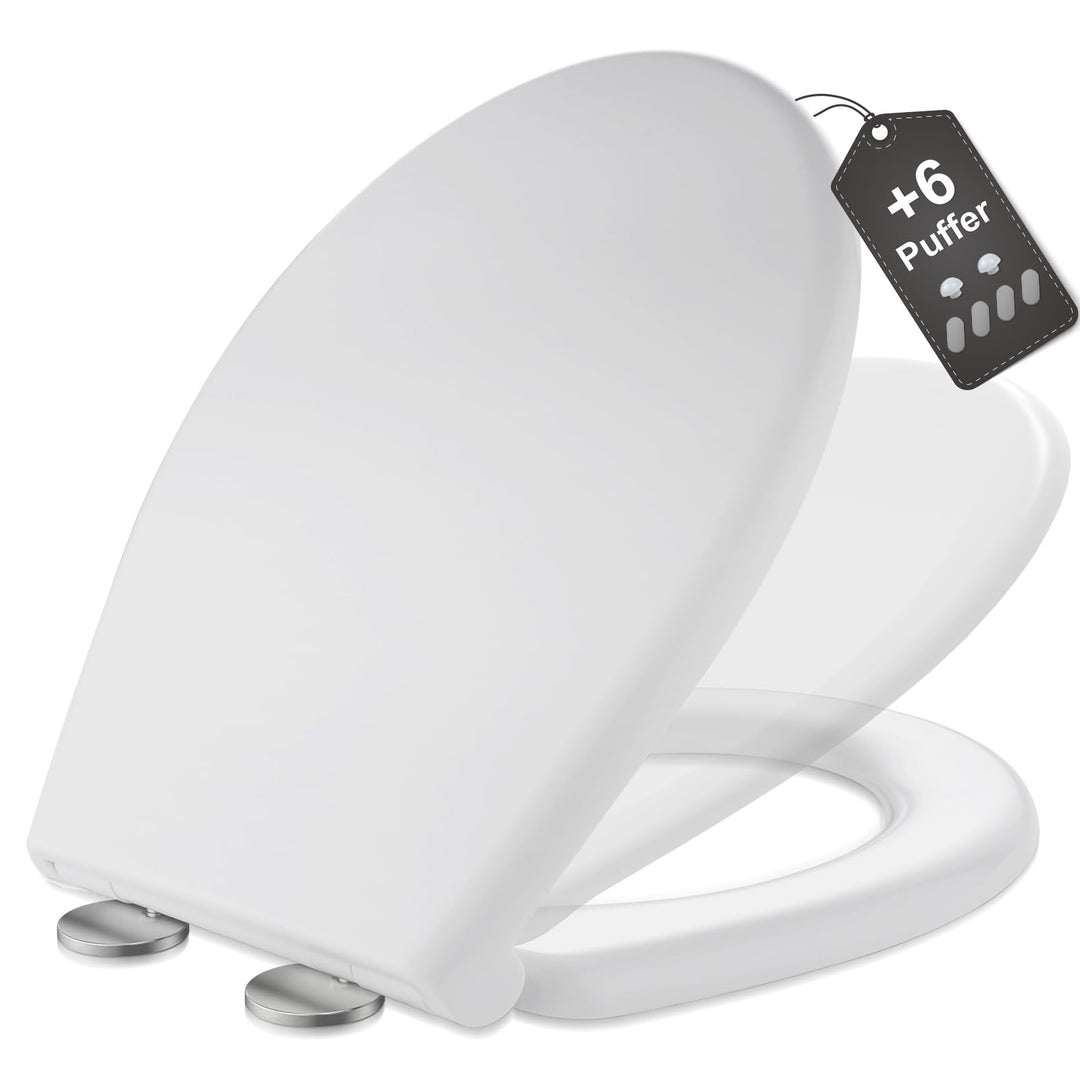 MEEJEE WC Sitz mit Absenkautomatik Oval, Toilettendeckel absenkautomatik, Klodeckel Weiss, Klobrille