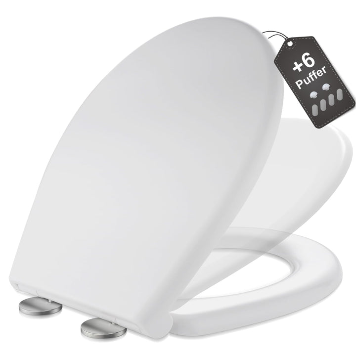 MEEJEE WC Sitz mit Absenkautomatik Oval, Toilettendeckel absenkautomatik, Klodeckel Weiss, Klobrille