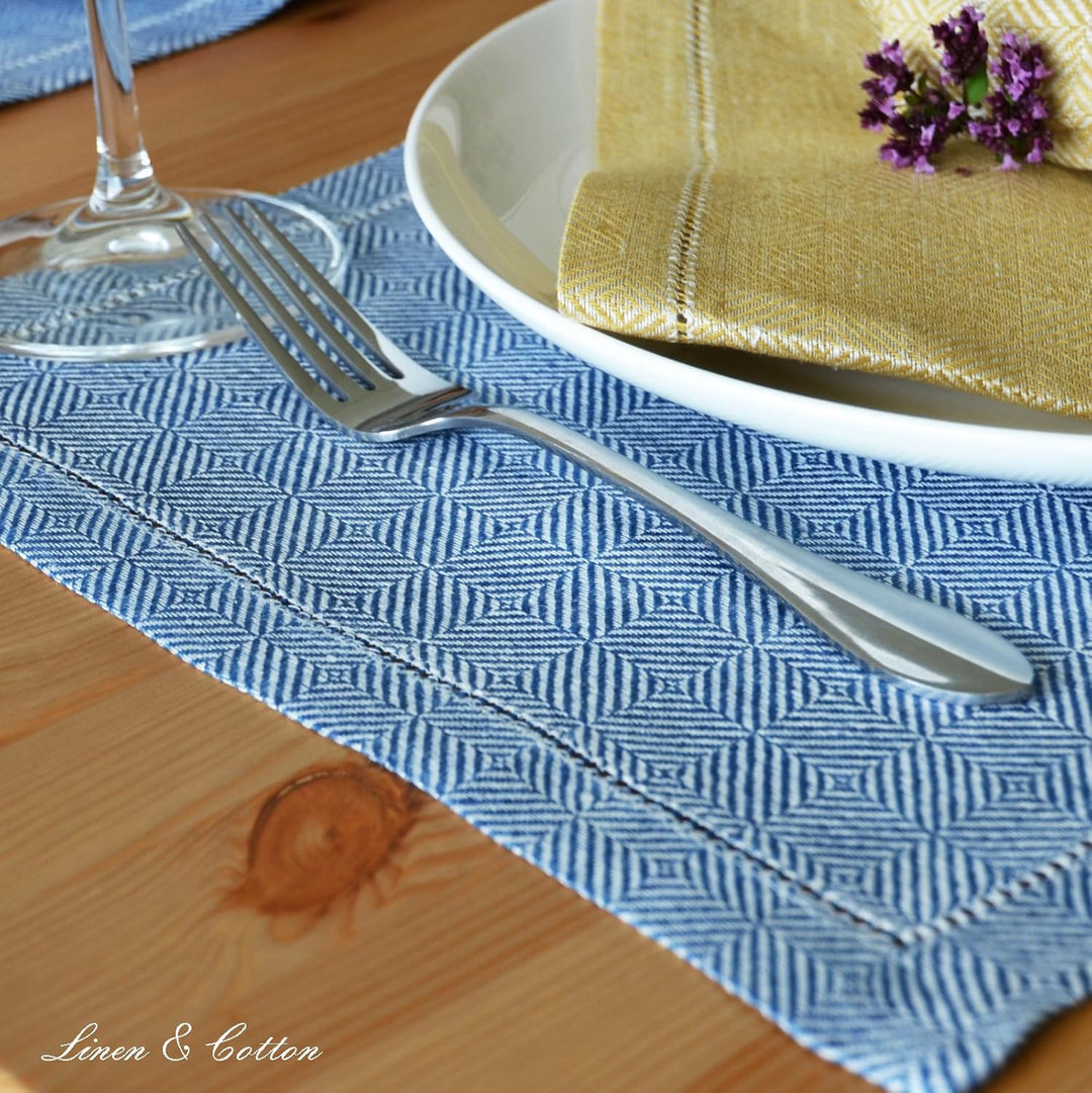 Linen & Cotton Hochwertig Tischsets Platzsets mit Hohlsaum Scandi - 100% Leinen, Dunkelblau (30 x 44