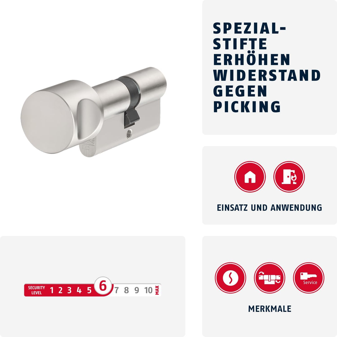 ABUS 54442 Nickel Pearl Thumbturn Zylinderschloss Z45/K55, Z45/K55