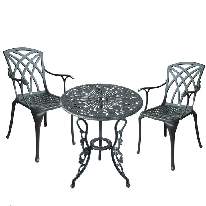 Lazy Susan London Rose Bistrotisch | Rund | 2-Sitzer | wartungsfrei | wetterfest | Sandguss-Aluminiu