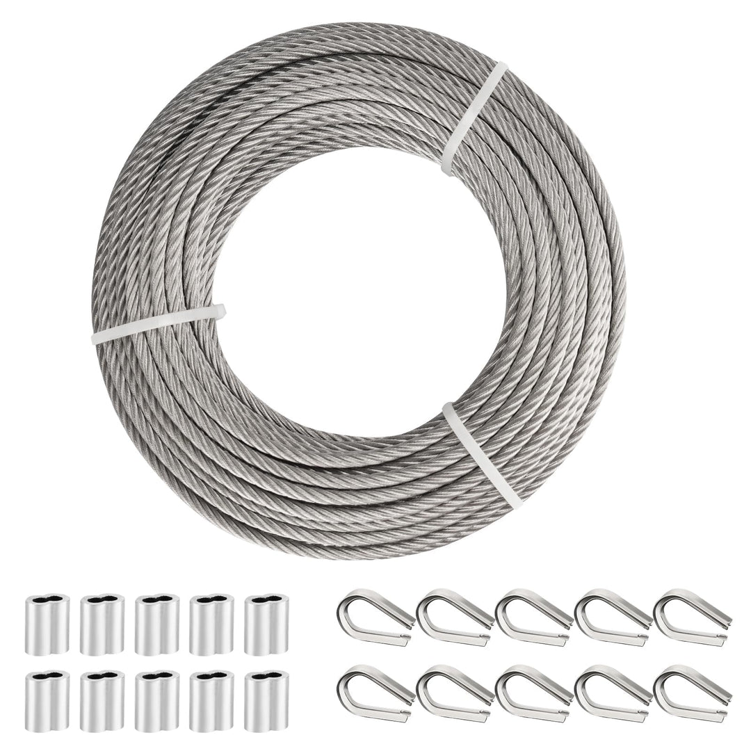 TooTaci 5mm Drahtseil, 15M/5mm Edelstahlkabel mit Quetschhülse und Stahlspleiss, 7x19 Litzen Flugzeu