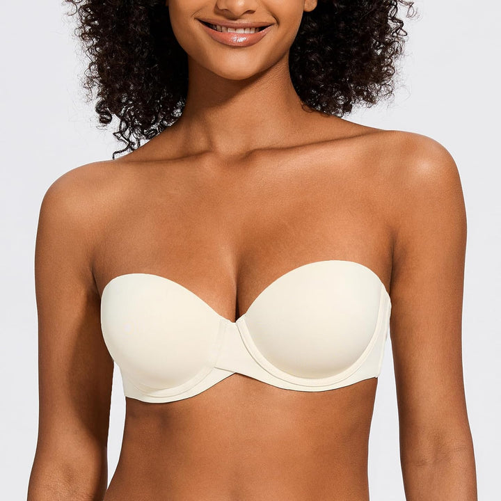 MELENECA Damen Push-Up Trägerlos BH - Bügel BH mit geformte Cups 70B Gebrochenes Weiss, 70B Gebroche