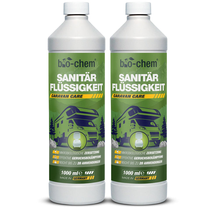 bio-chem Sanitärflüssigkeit für Campingtoilette - 2X 1 L inkl. Dosierbecher - Mikrobiologischer Toil