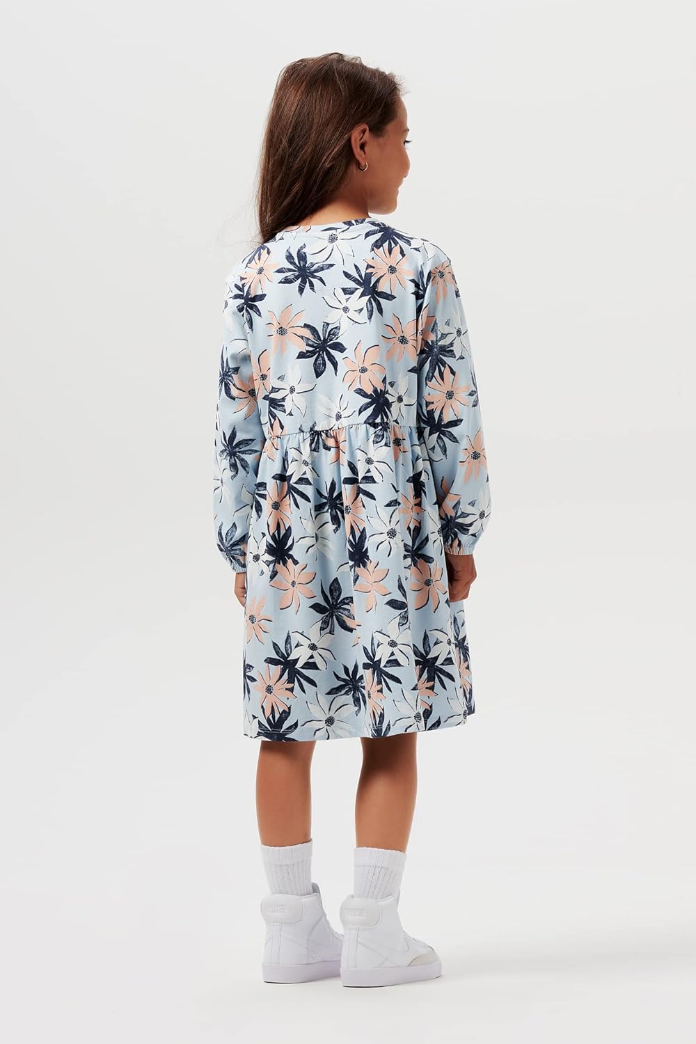Noppies Mädchen Girls Dress Pittsfield Long Sleeve All Over Print Kinderkleid 140 Skyway, 140 Skyway