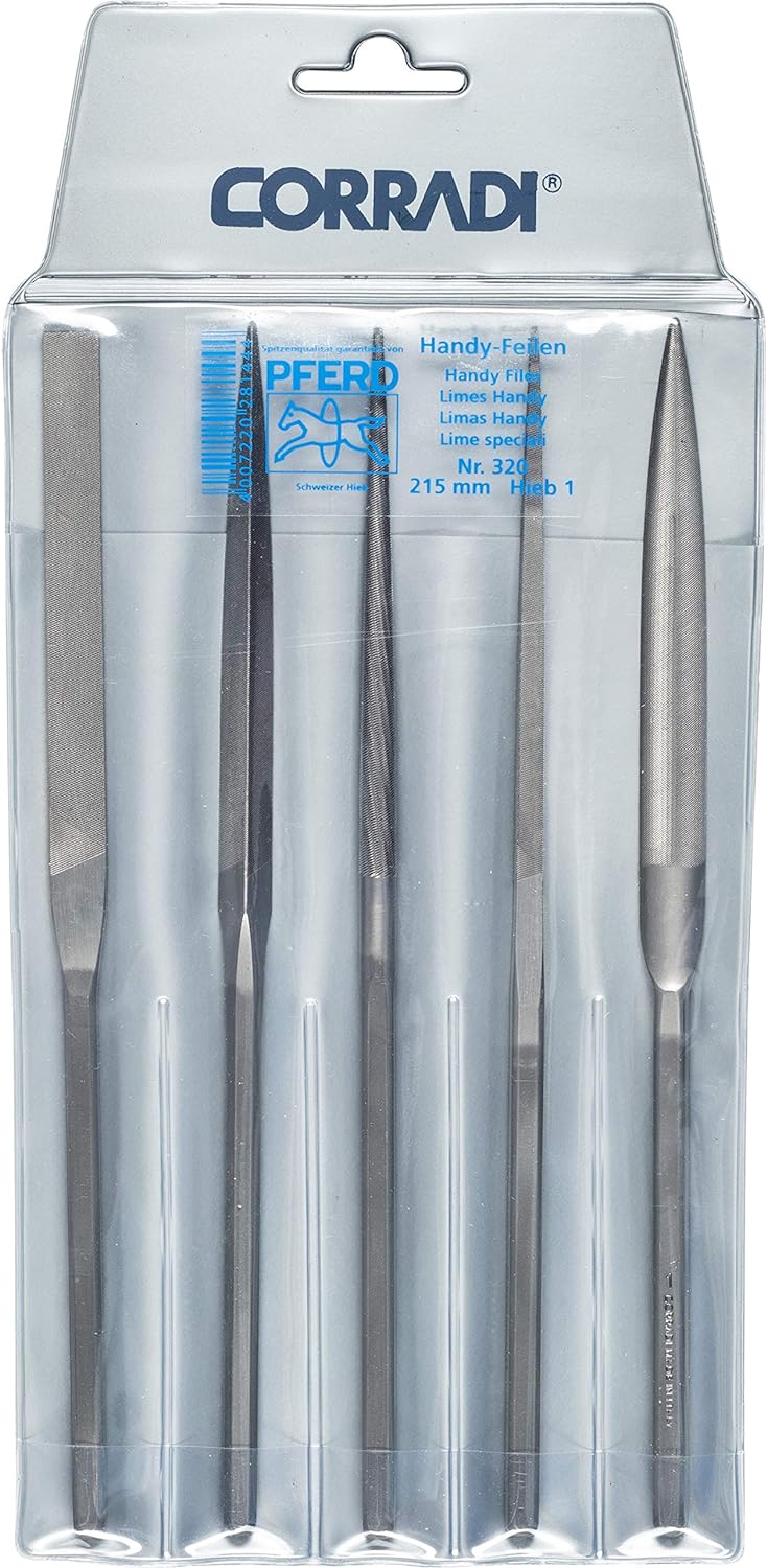 CORRADI-Handy-Feilen-Set, 5-teilig, Schweizer Hieb 1, 215mm, 19503203 – Für die mittlere Präzisionsb
