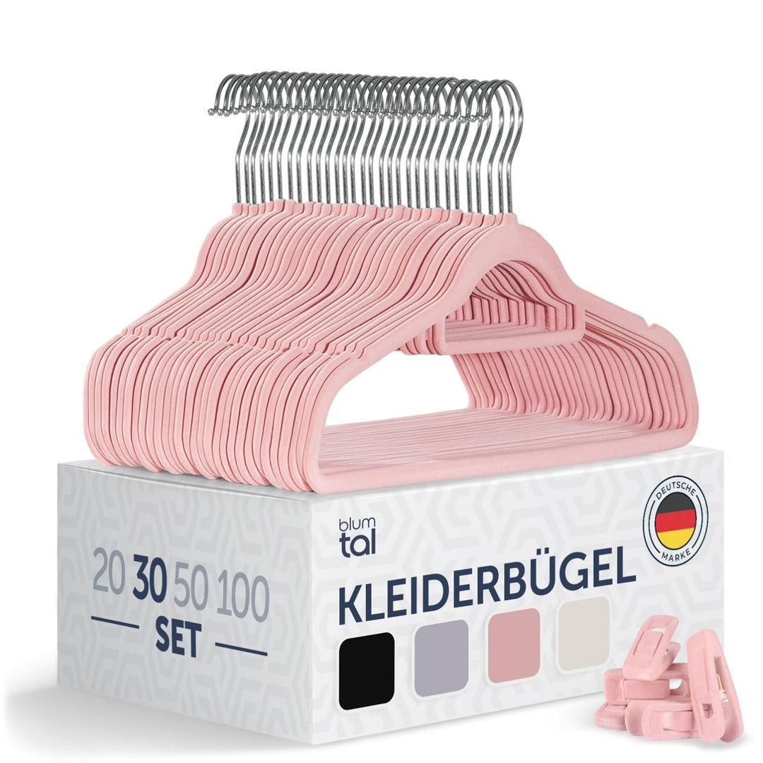 Blumtal Kleiderbügel Samt 30 Stück mit Clips - Bügel Samt 360° drehbar und robust - platzsparende Kl