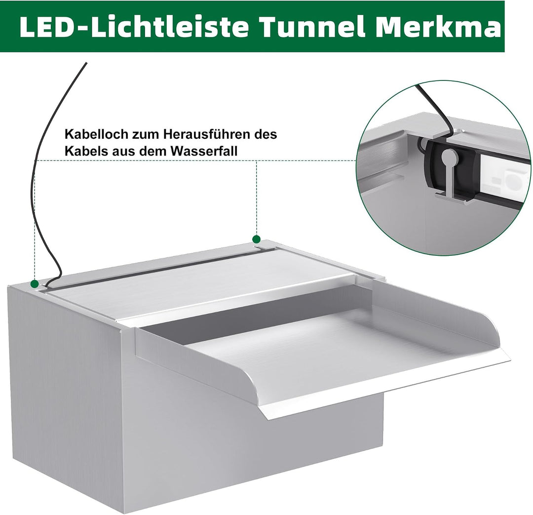 23cm Edelstahl Teich Wasserfall Blade Set,12.2cm breit Edelstahl Teich Brunnen mit Armaturen,Dual In
