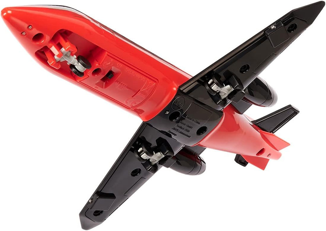 siku 2526, Geschäftsflugzeug, Spielzeug-Jet, Kunststoff, Rot, 7 LED-Lichter, Ein- und ausklappbares