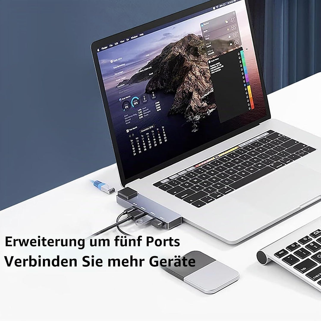 5-in-1 USB Hub with 65W Power Delivery, 3 USB3.0,1Gbps Ethernet, USB Ports for MacBook Air, iPad Pro