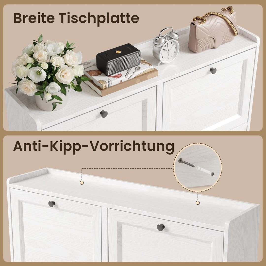 Bealife Schuhschrank mit 4 Klappen – dünner und moderner Schuhschrank mit eingezäunter Decke, Staura