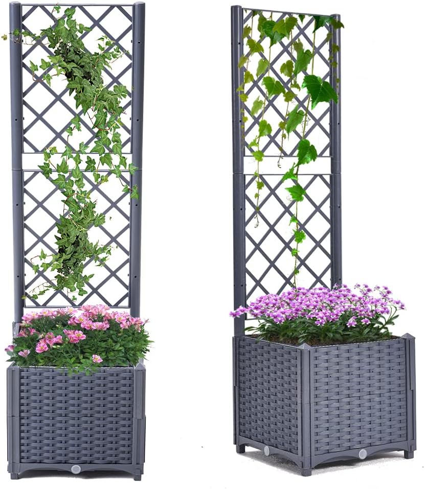 Mingone Pflanzgefäss Rankgitter Hochbeet Blumenkasten mit 1 Pflanzgefäss Wasserspeicher Balkonkasten