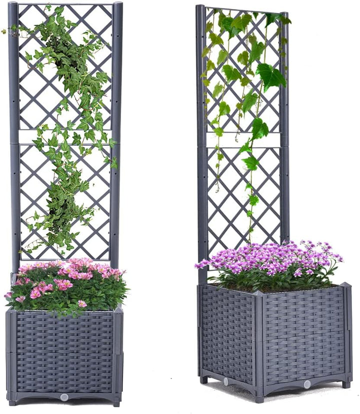 Mingone Pflanzgefäss Rankgitter Hochbeet Blumenkasten mit 1 Pflanzgefäss Wasserspeicher Balkonkasten