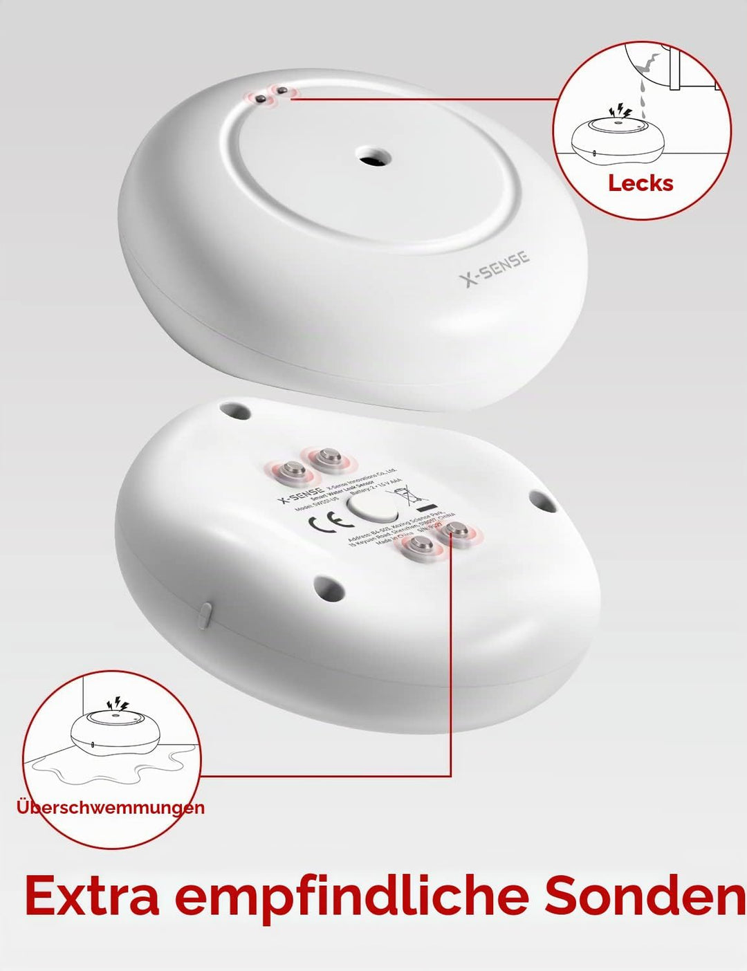 X-Sense Smart Wassermelder mit Batterie, WLAN Wassersensor &amp; Smartwares FGA-13041 Kohlenmonoxid-Meld